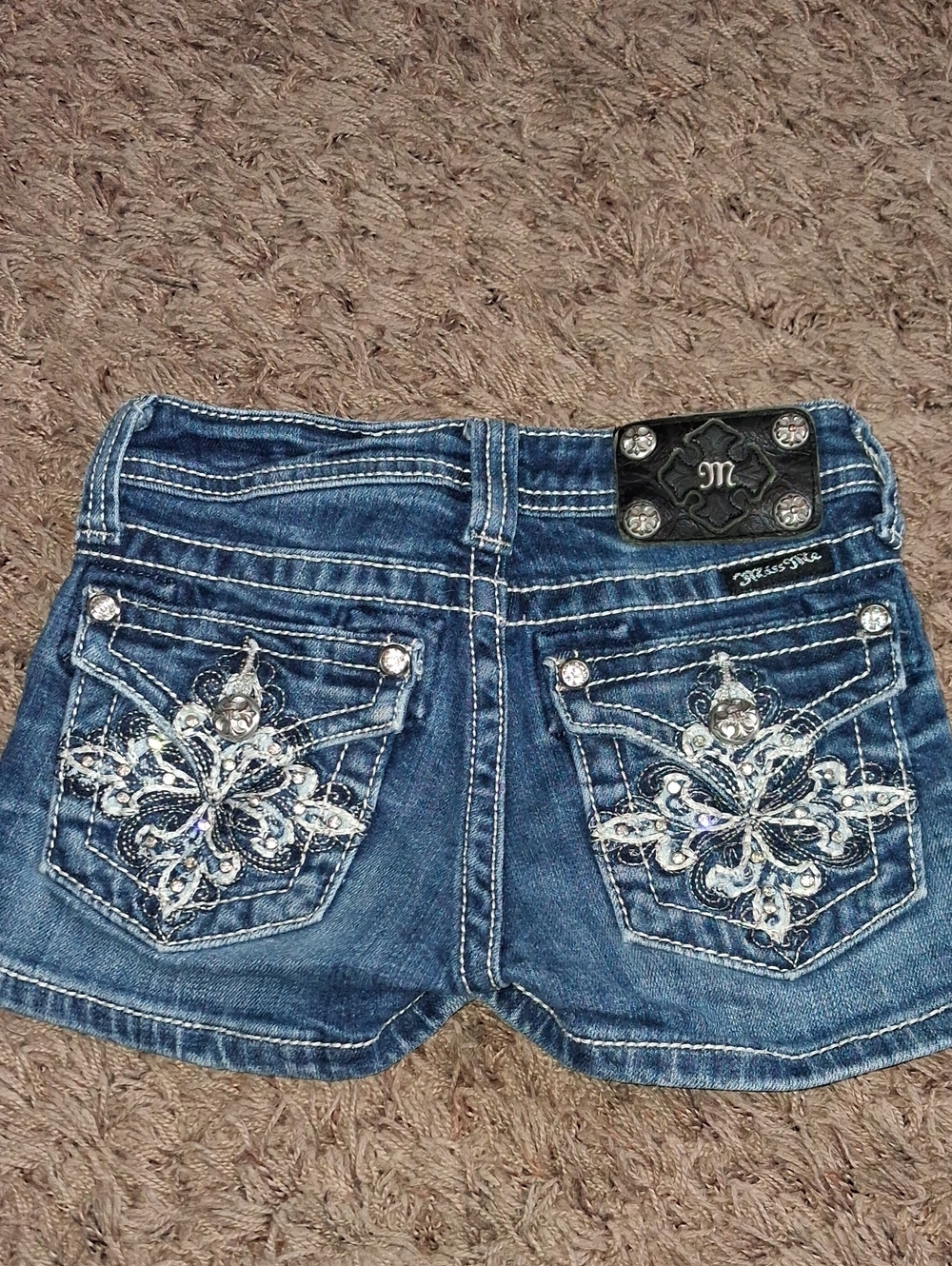Girls Size 8 Miss Me Shorts with Rhinestone Fleur-de-Lis